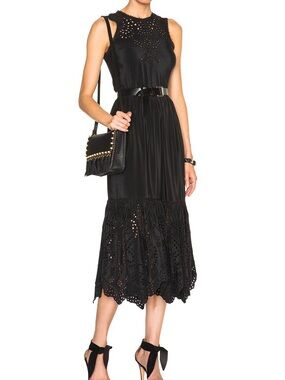 NWOT ULLA JOHNSON Oona embroidered silk midi dress in Raven, sz 6